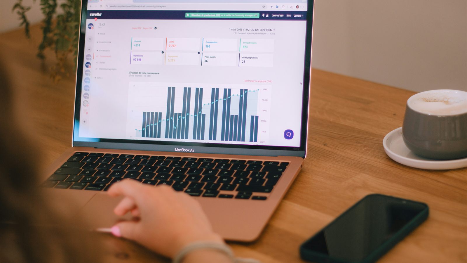 Persona revisando grÃ¡ficos y datos de negocio en un portÃ¡til